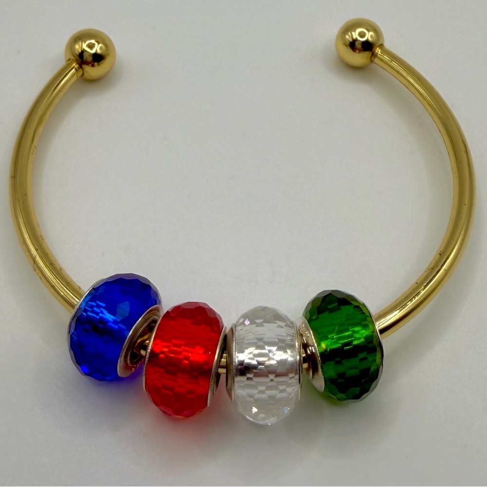 Goldplated cuff bangle bracelet w/screw 1/2 Cuff & colorful crystals, 925 silver
